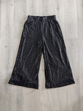 Lulus Flawless Sparkle Black Sequin Wide-Leg Pants - XL